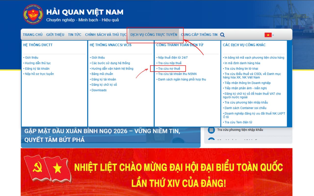 Tra cứu nợ thuế tờ khai hải quan chi tiết và chính xác nhất 6 Mục dịch vụ công trực tuyến khi tra cứu nợ thuế tờ khai hải quan