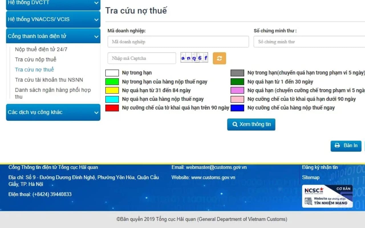 Tra cứu nợ thuế tờ khai hải quan chi tiết và chính xác nhất 8 Kiểm tra bảng kết quả hiển thị chi tiết số tiền nợ thuế và lệ phí hải quan