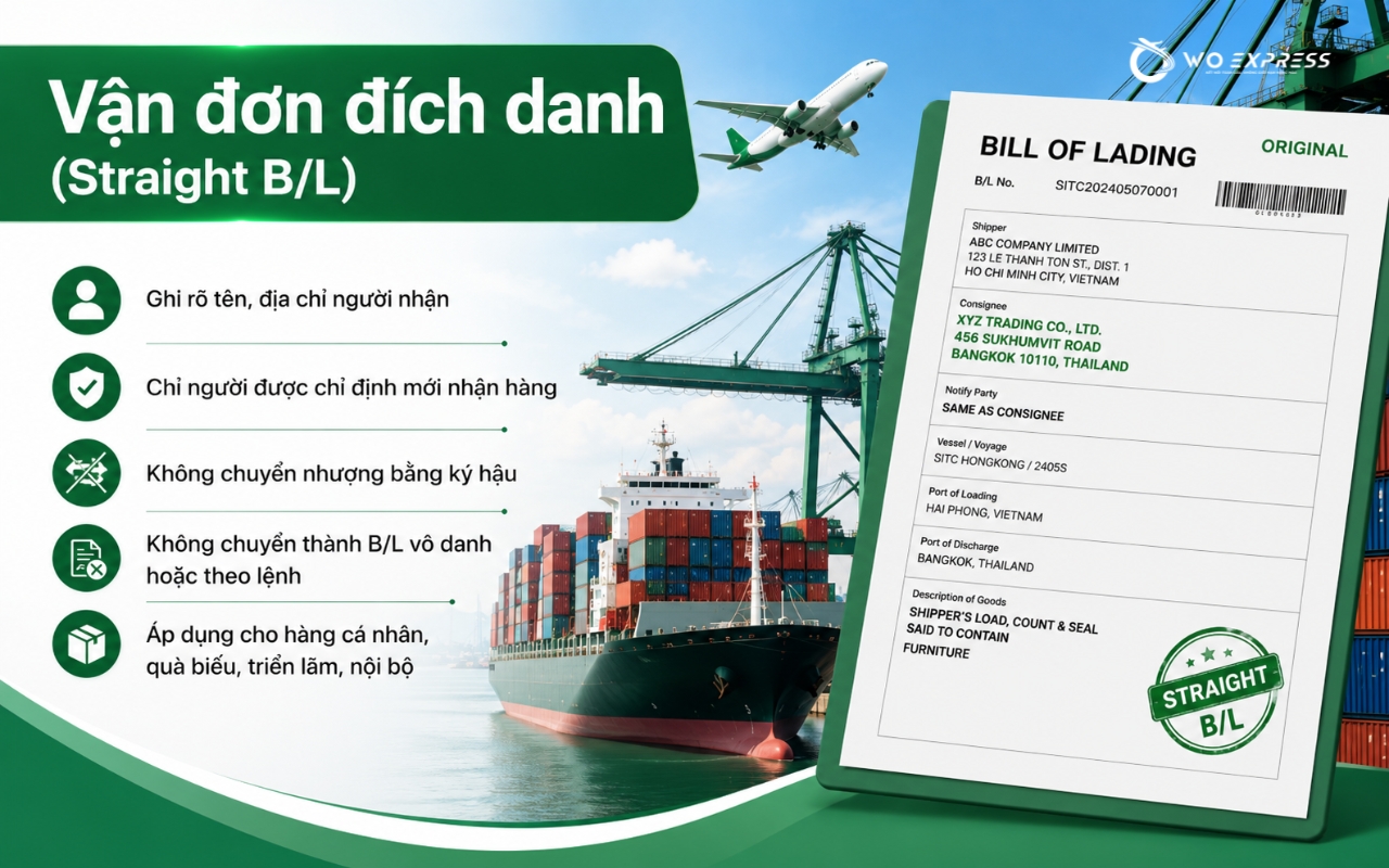 Vận đơn vô danh là gì? So sánh với các loại vận đơn phổ biến 6 Vận đơn đích danh (Straight B/L)
