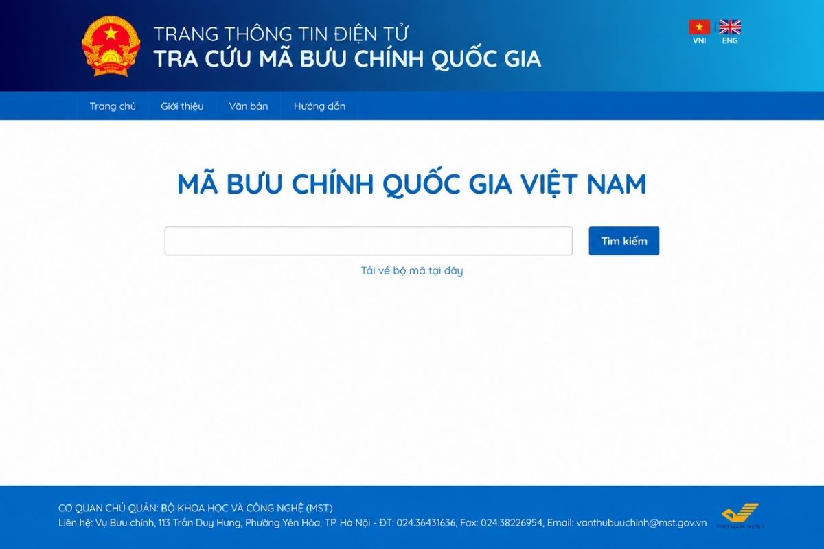 Giao diện tra cứu mã zip Hà Nội 