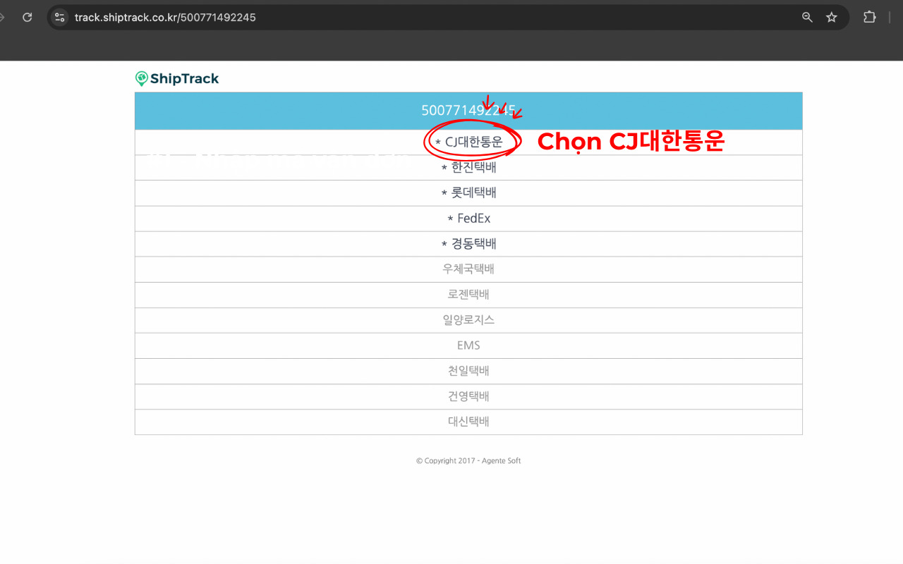 Chọn đơn vị vận chuyển để theo dõi đơn hàng 
