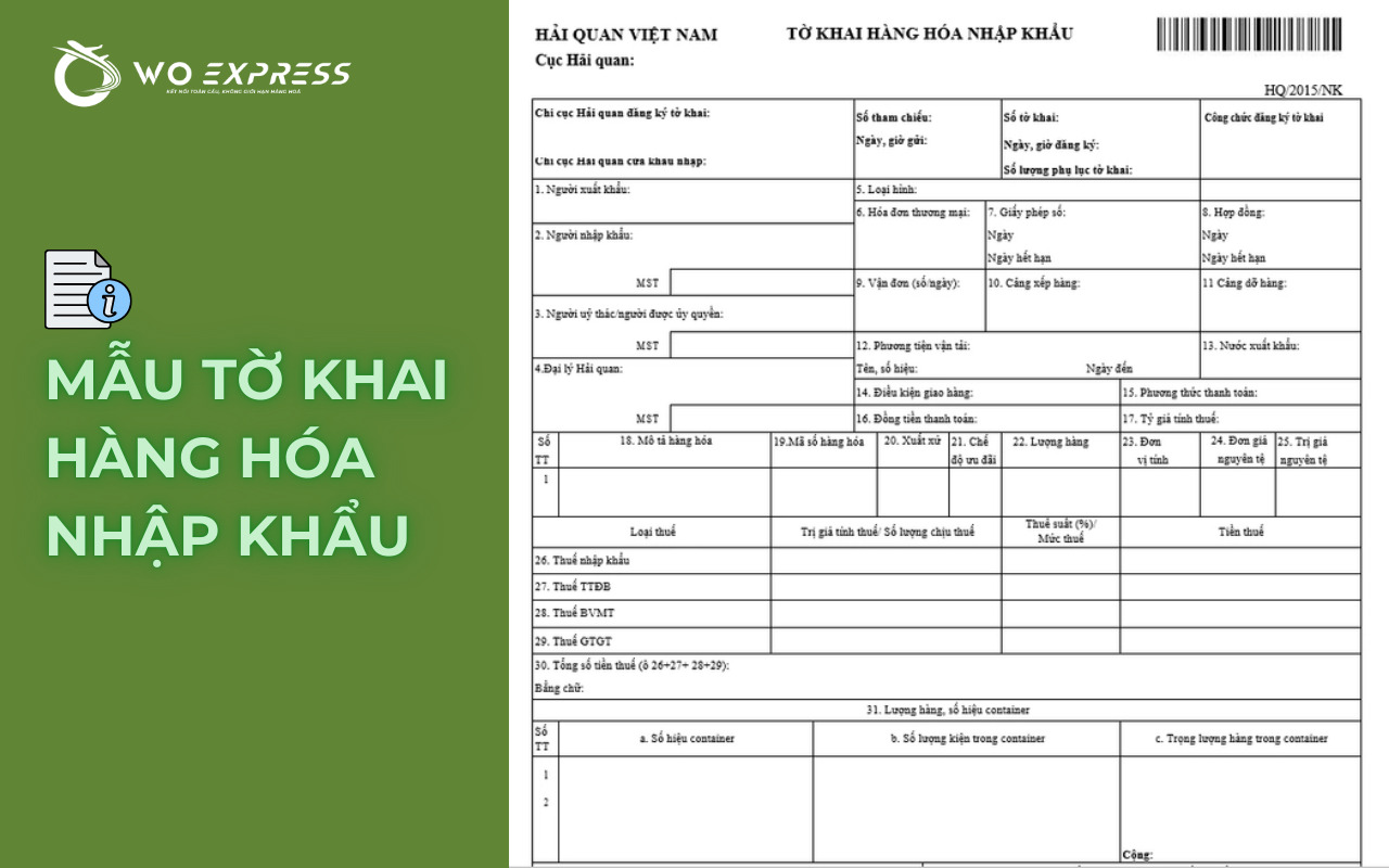 Mẫu tờ khai hàng hoá nhập khẩu thông quan